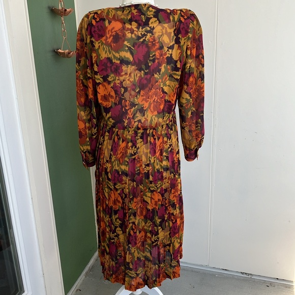 Vintage 80s 90s Leslie Fay Petite Collections Fall Print Dress - Picture 6 of 8